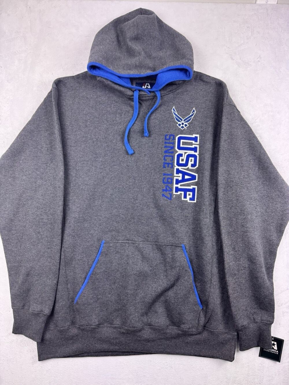 J America U.S. Air Force Hoodie Gray Blue Trim Pullover NWT XXL